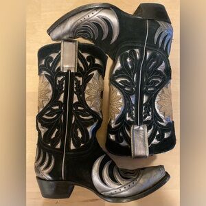 Old Gringo Cowgirl Boots Black/Gold/Silver Size 8.5